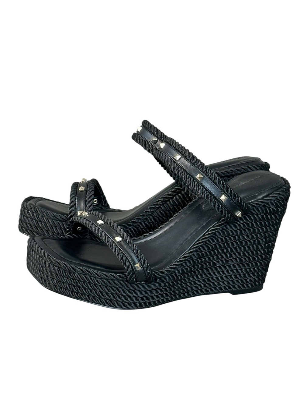 White House Black Market Studded Rope Wedge Sandals Size 8 Black